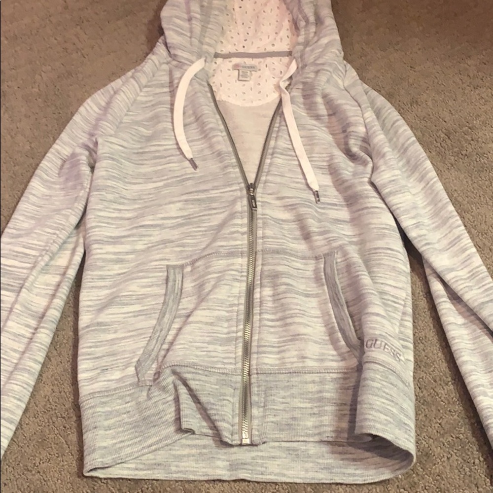 Guess zip up hoodie grey and white